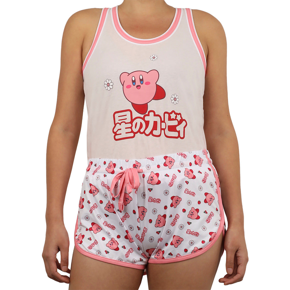 Kirby Daisies & Kanji Logo Women's Racer Back Tank Top & Dolphin Lounge Shorts Sleepwear Set