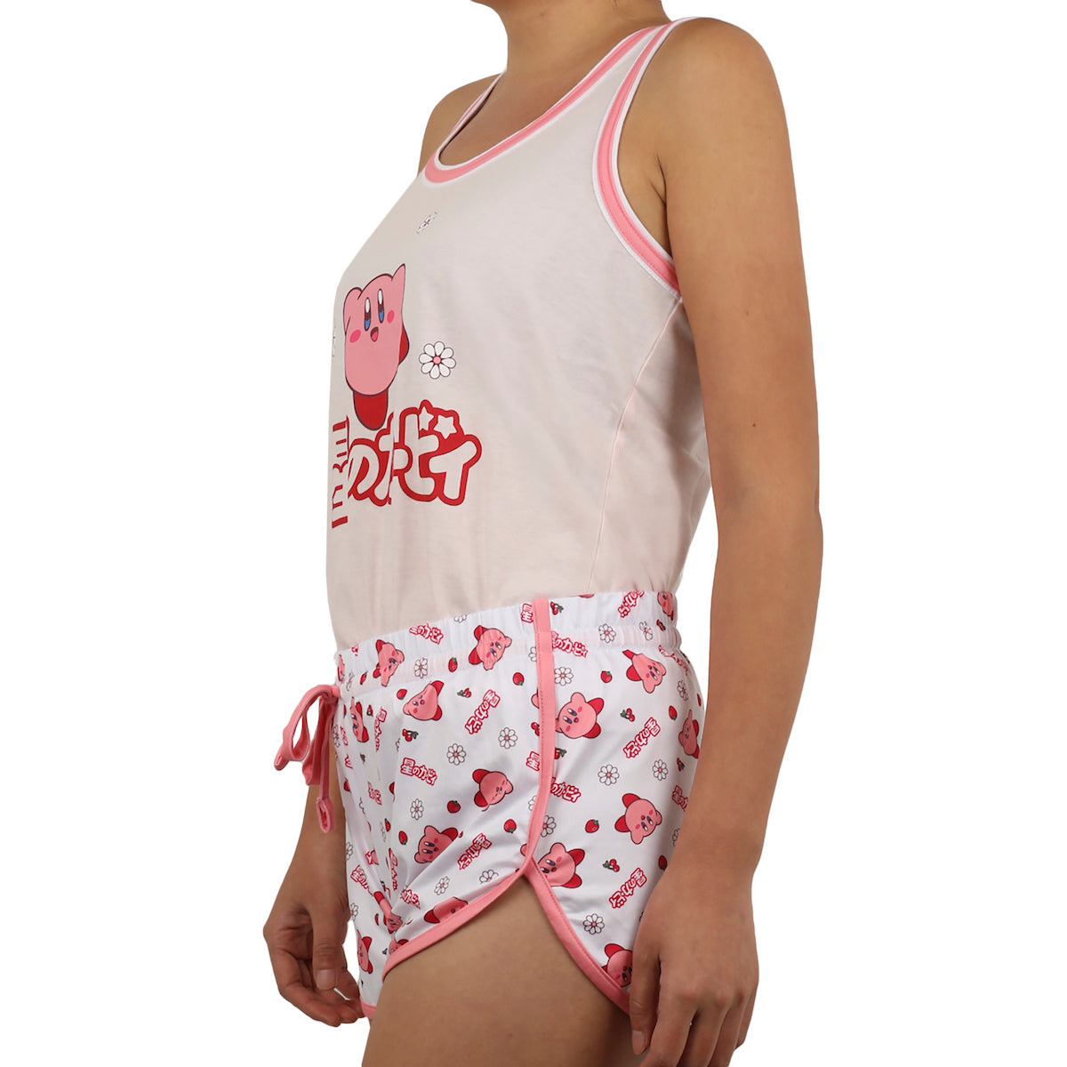 Kirby Daisies & Kanji Logo Women's Racer Back Tank Top & Dolphin Lounge Shorts Sleepwear Set