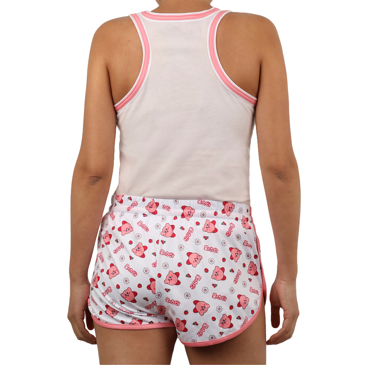 Kirby Daisies & Kanji Logo Women's Racer Back Tank Top & Dolphin Lounge Shorts Sleepwear Set