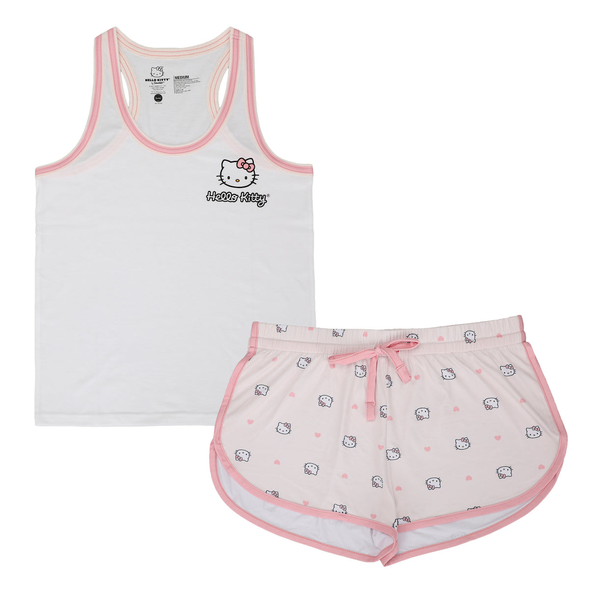 Hello Kitty Character Hearts Women's Racer Back Tank Top & AOP Dolphin Lounge Shorts Sleepwear Set