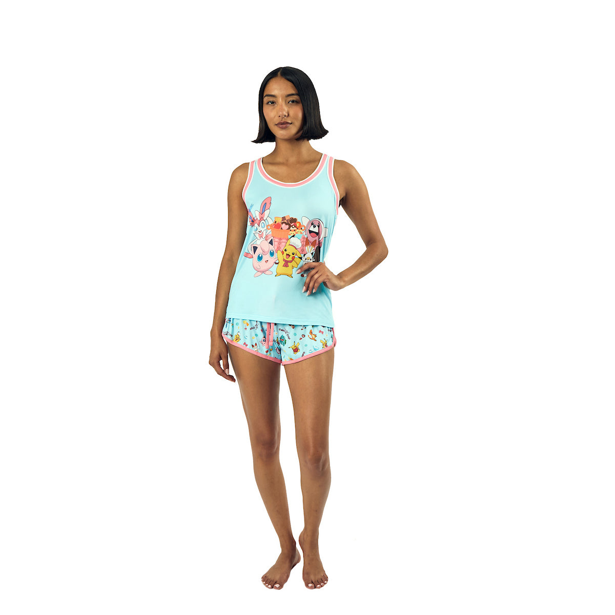Pokémon Pikachu & Jigglypuff Group Shot Women's Racer Tank & Dolphin Shorts Sleep Set