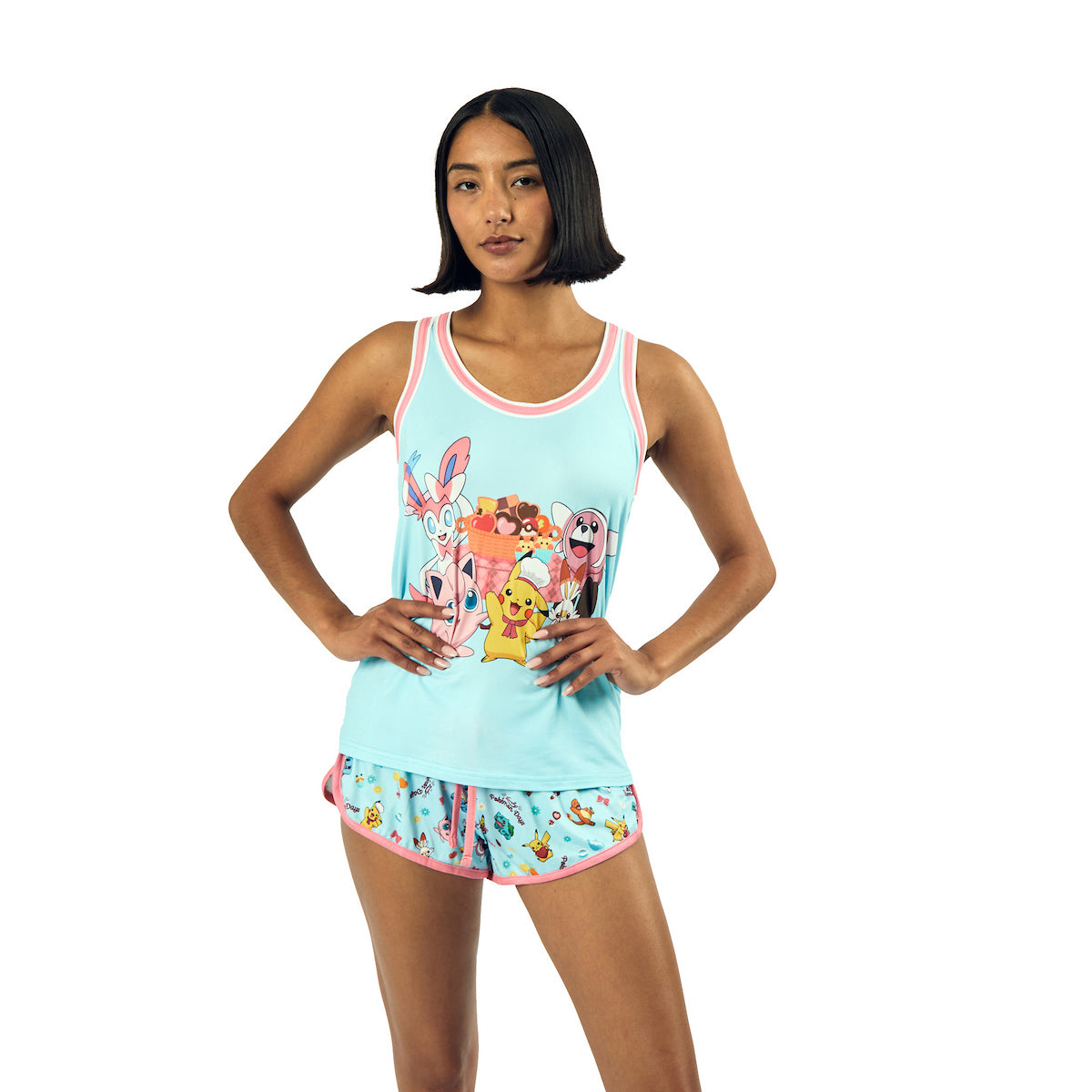 Pokémon Pikachu & Jigglypuff Group Shot Women's Racer Tank & Dolphin Shorts Sleep Set