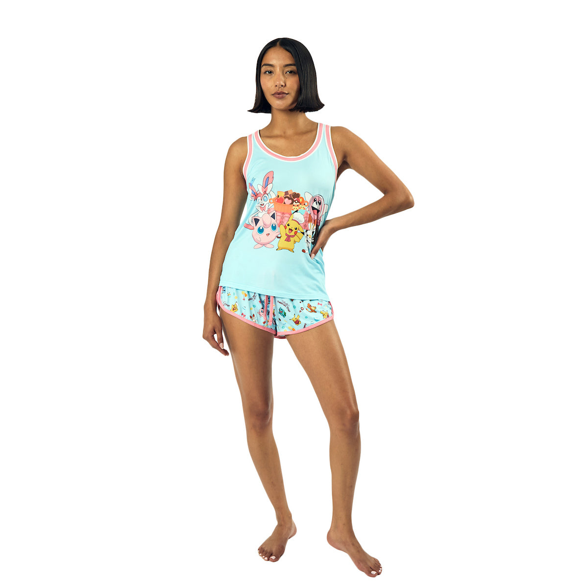 Pokémon Pikachu & Jigglypuff Group Shot Women's Racer Tank & Dolphin Shorts Sleep Set