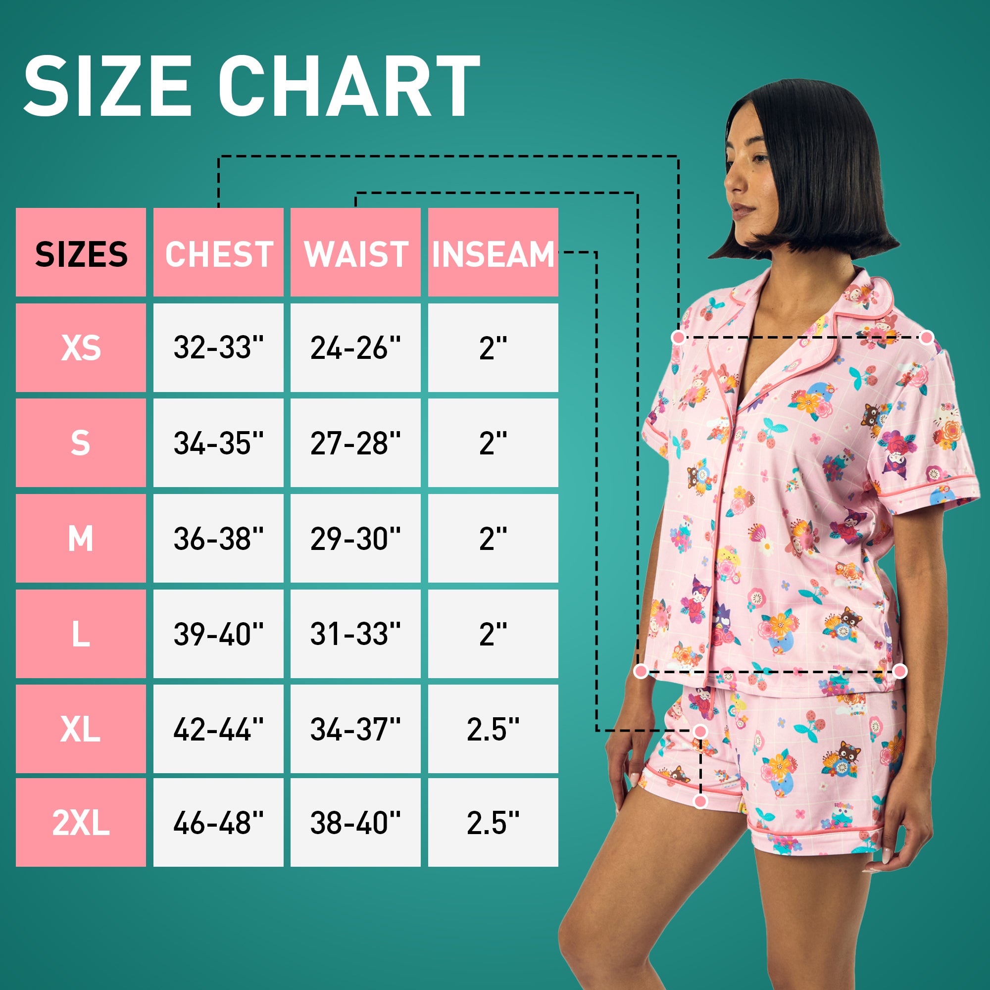 Hello Kitty & Friends Floral Character Print Women's Pink Sleep Shirt & Shorts Set