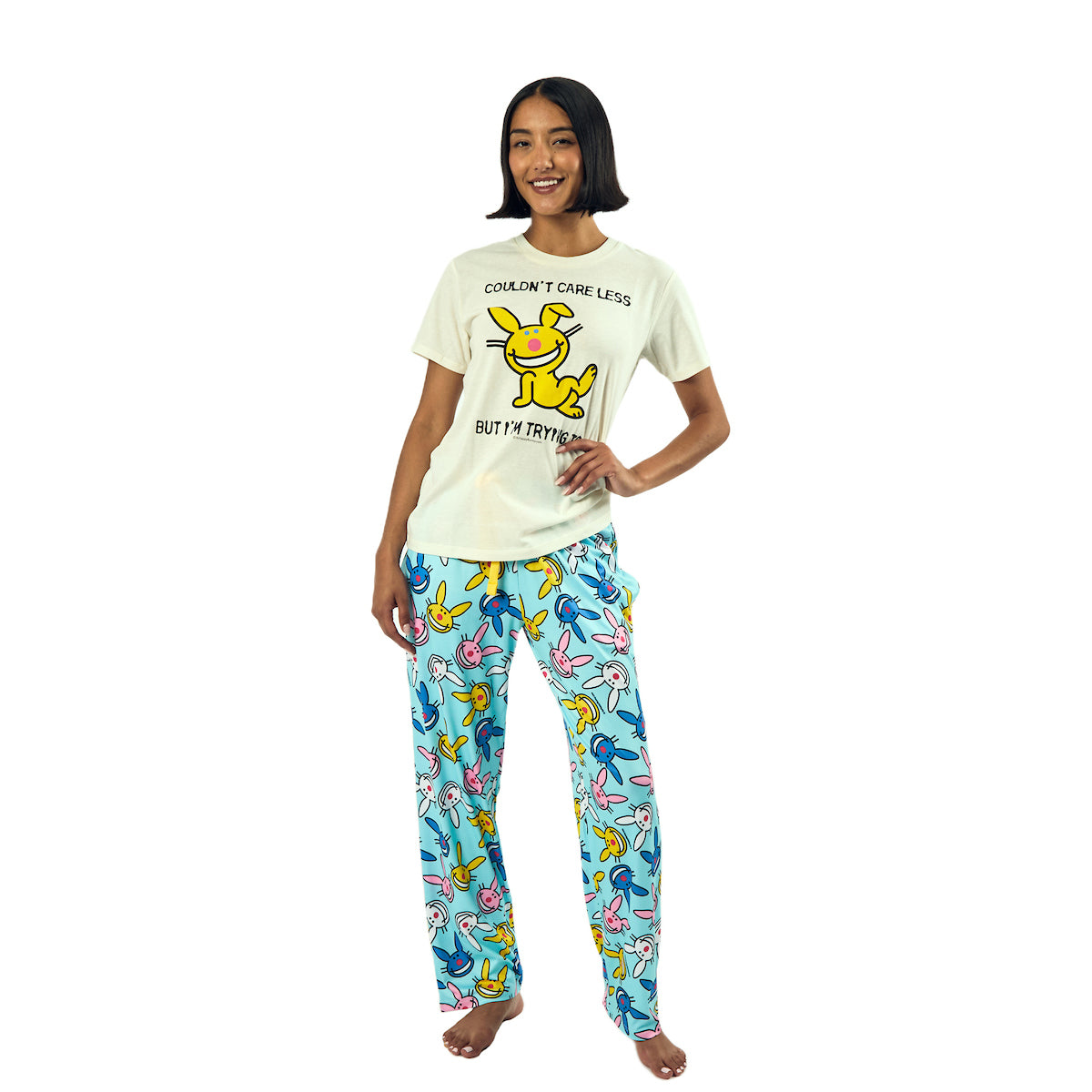 It's Happy Bunny Couldn't Care Less Women's Oversized Short Sleeve Tee & Lounge Pants Set