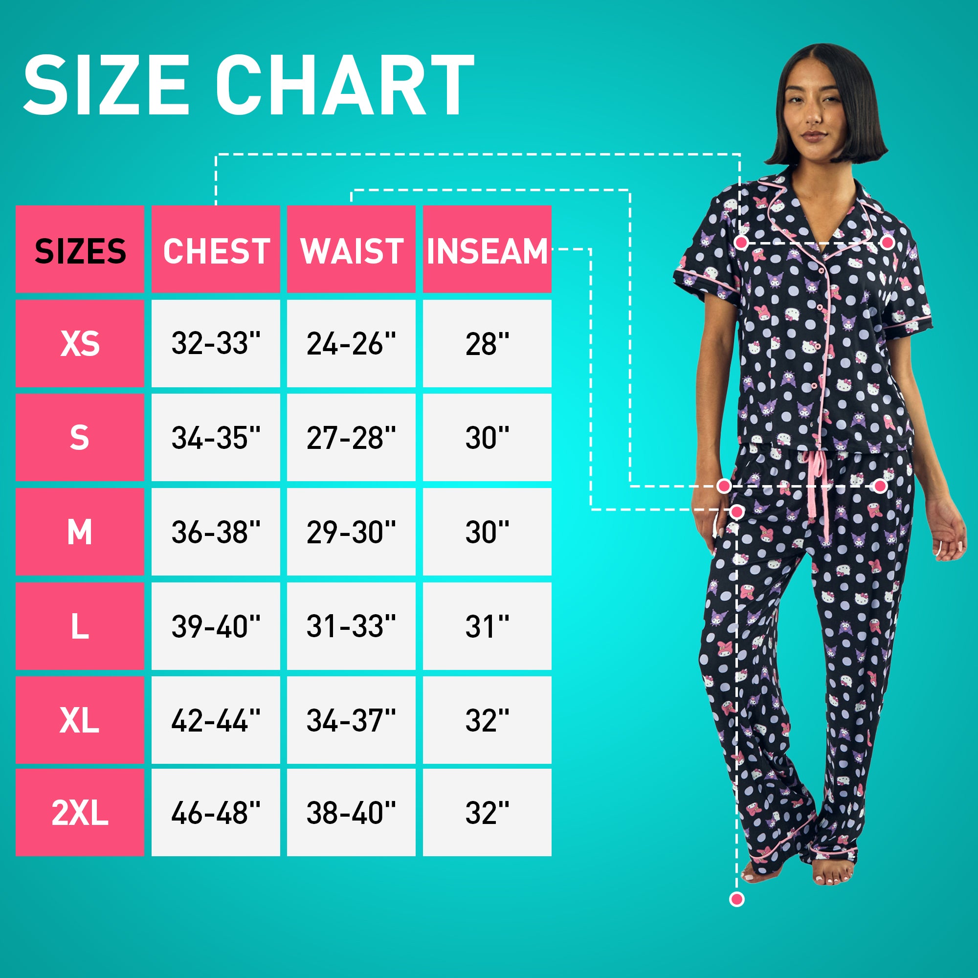 Hello Kitty & Friends Character Heads Women's Polka Dot Sleep Shirt & Pants Set