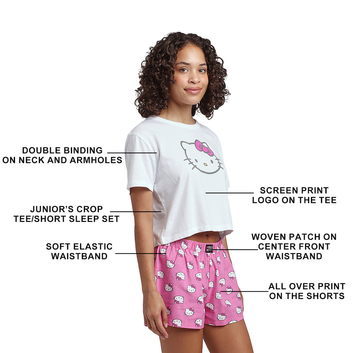 Hello Kitty Crop Tee and Polka Dot Shorts Sleepwear Set