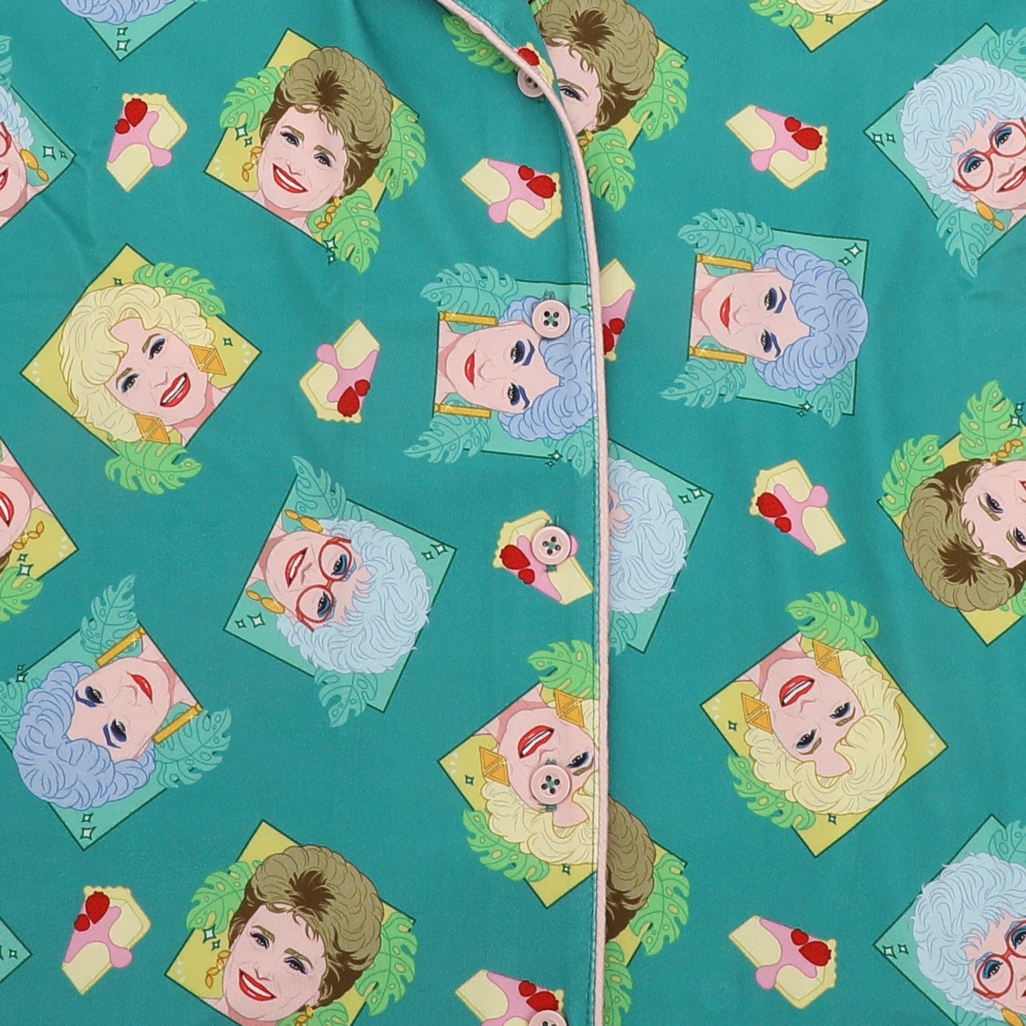 Golden Girls Characters All-Over Print Women's Button-Down Shirt And Pants 2-Piece Pajama Set