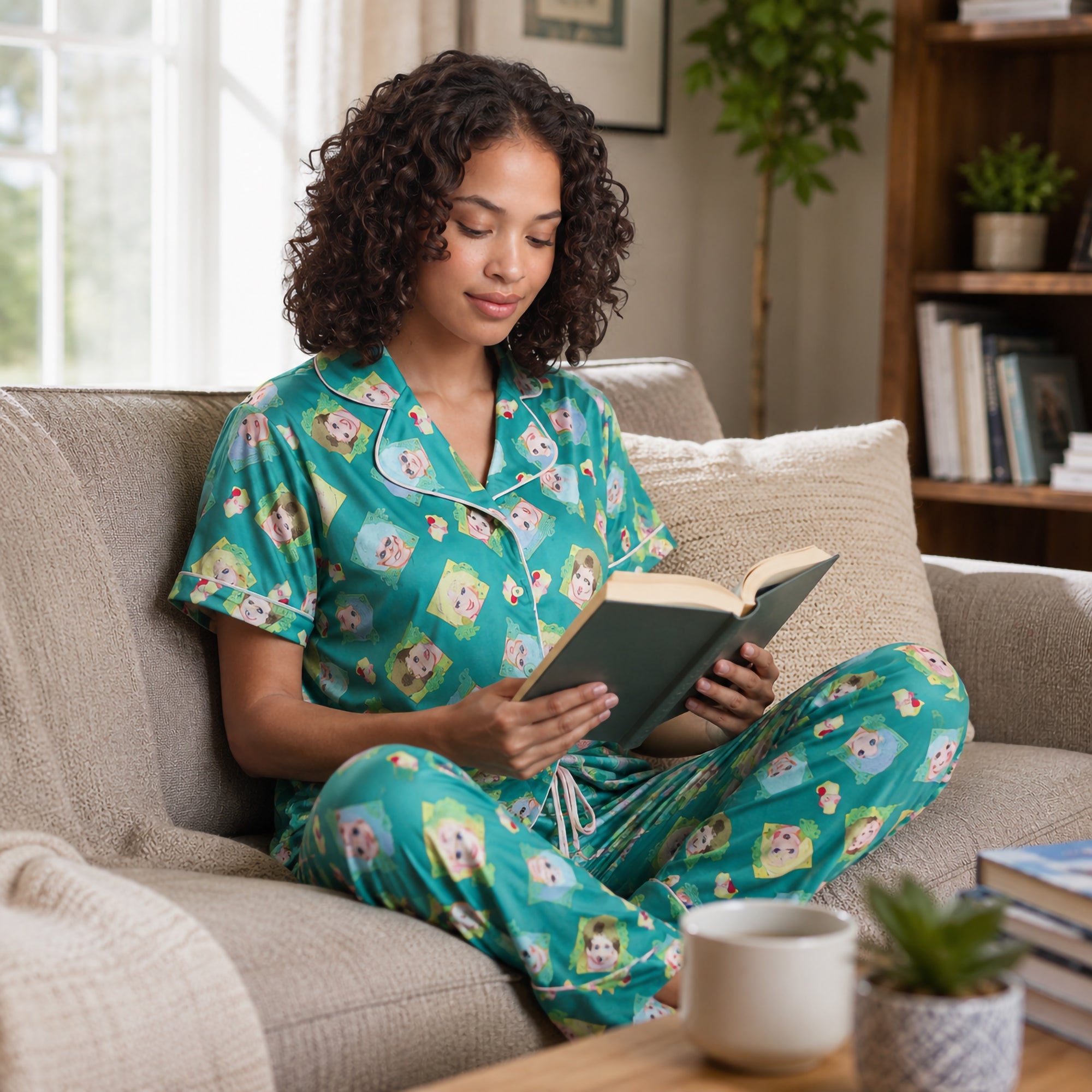 Golden Girls Characters All-Over Print Women's Button-Down Shirt And Pants 2-Piece Pajama Set