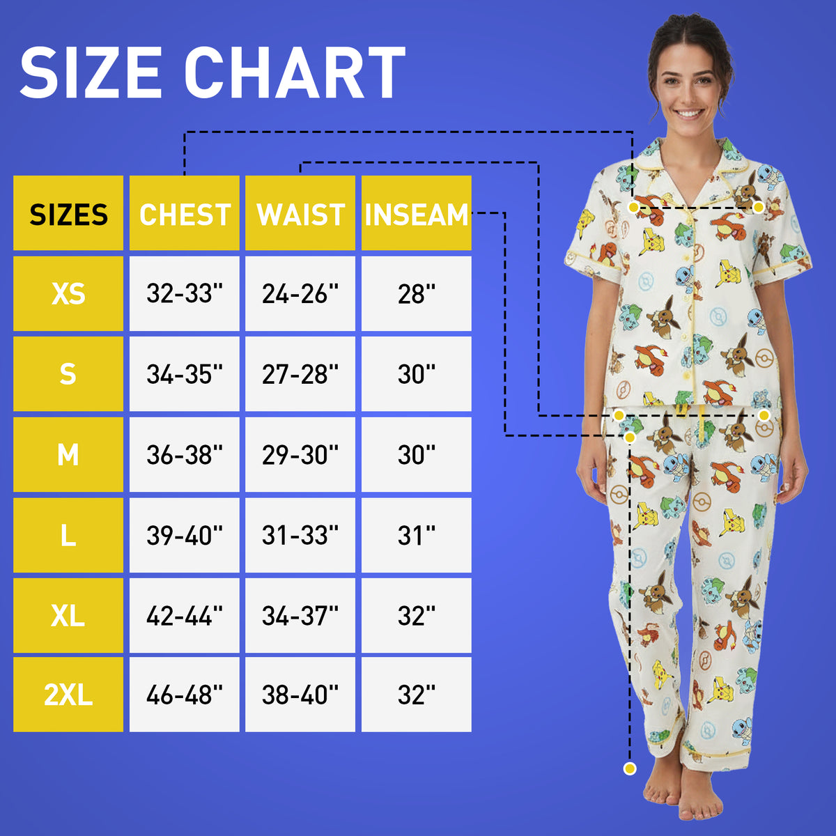Pokemon All-Over Print Women's Button-Down Shirt And Pants 2-Piece Pajama Set