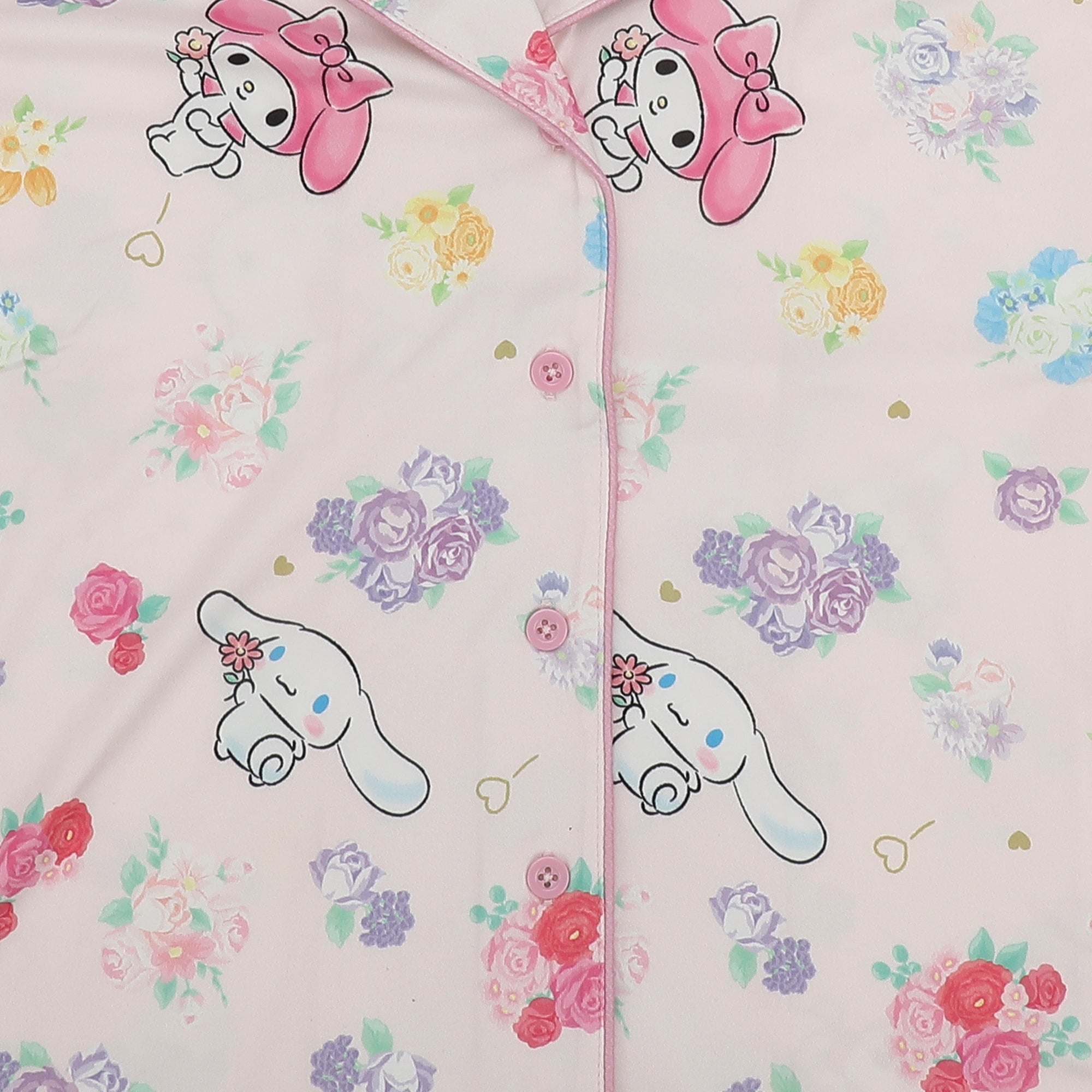 Hello Kitty & Friends All-Over Print Women's Button-Down Shirt And Pants 2-Piece Pajama Set