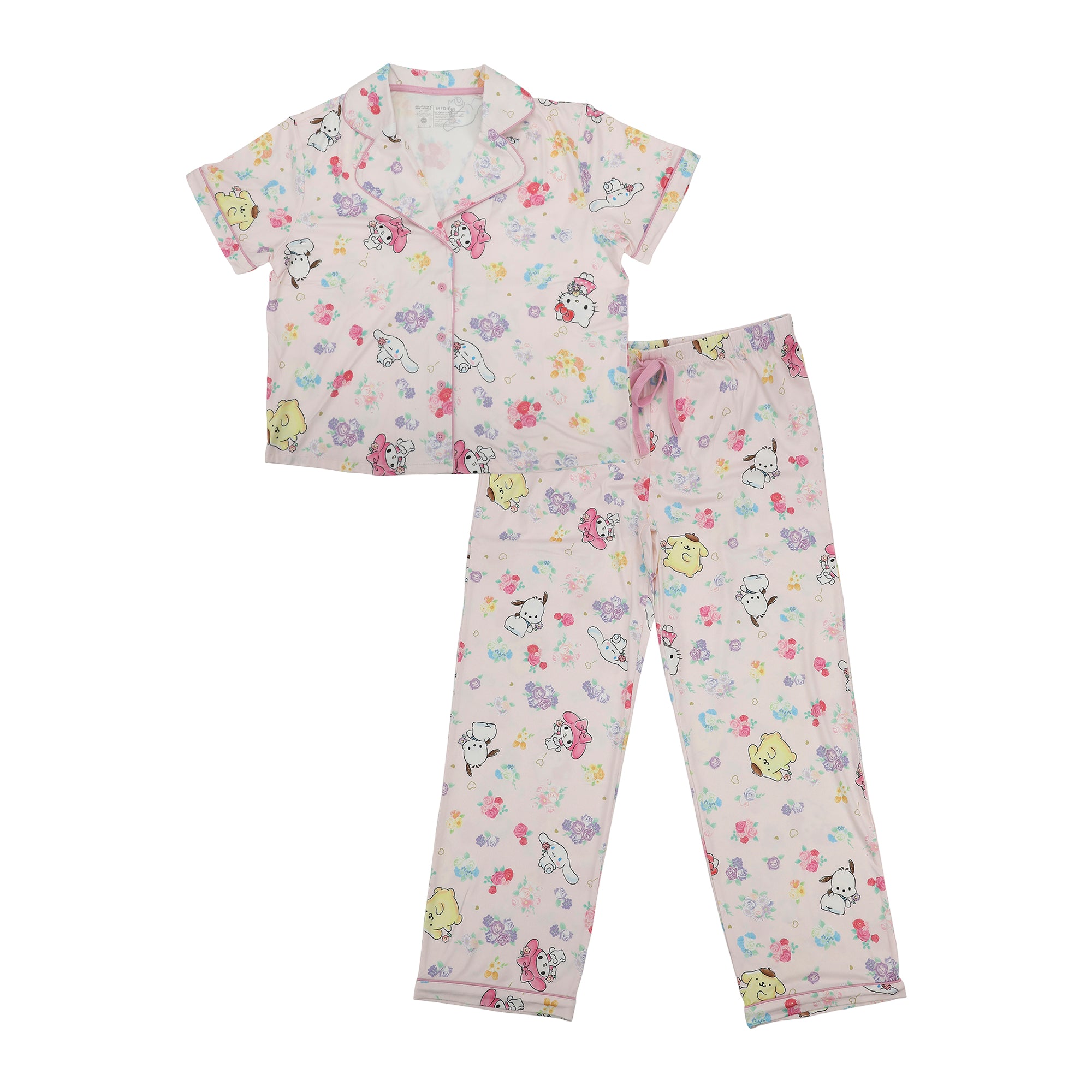 Hello Kitty & Friends All-Over Print Women's Button-Down Shirt And Pants 2-Piece Pajama Set