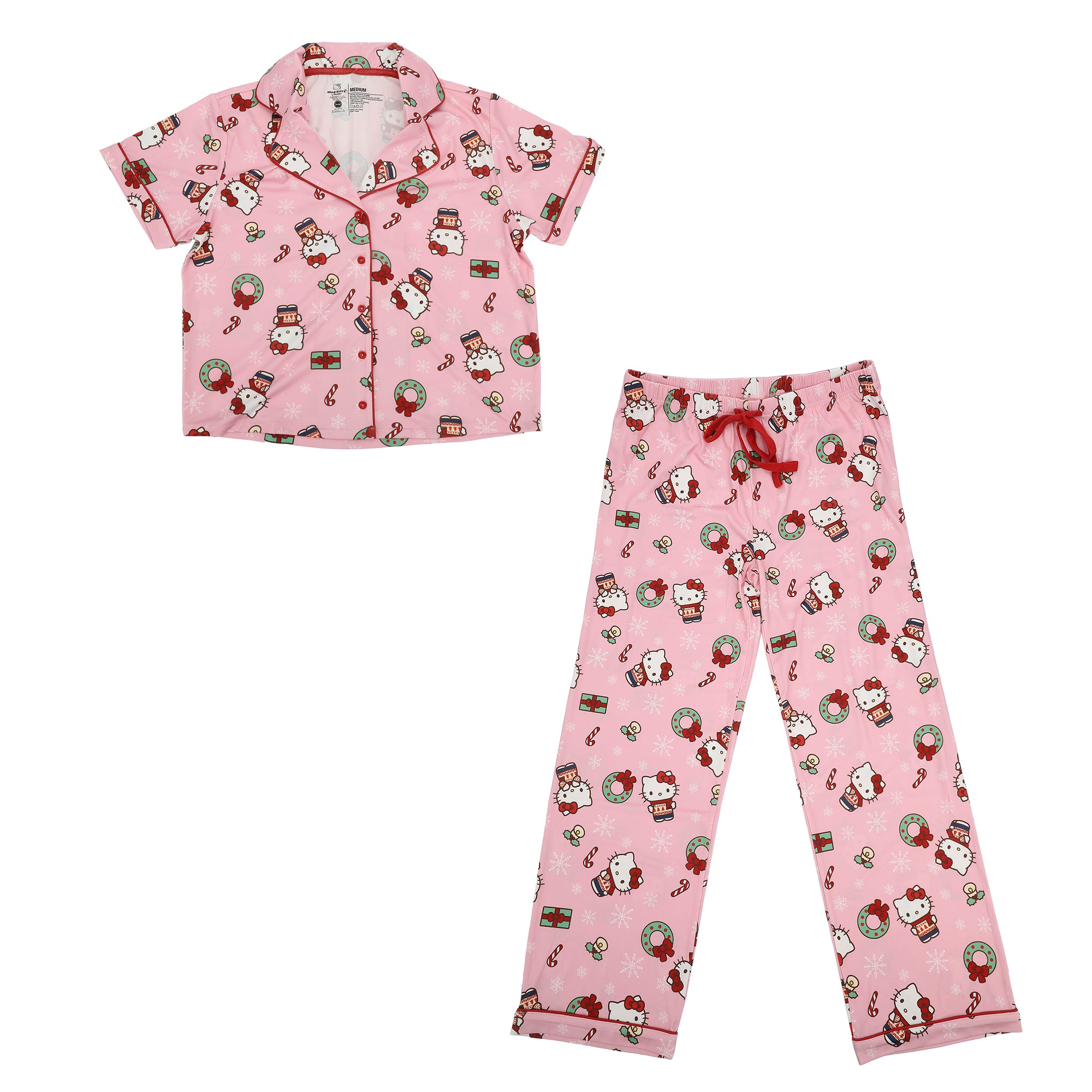 Hello Kitty Holiday All-Over Print Women's Button-Down Shirt And Pants Traditional 2-Piece Pajama Set