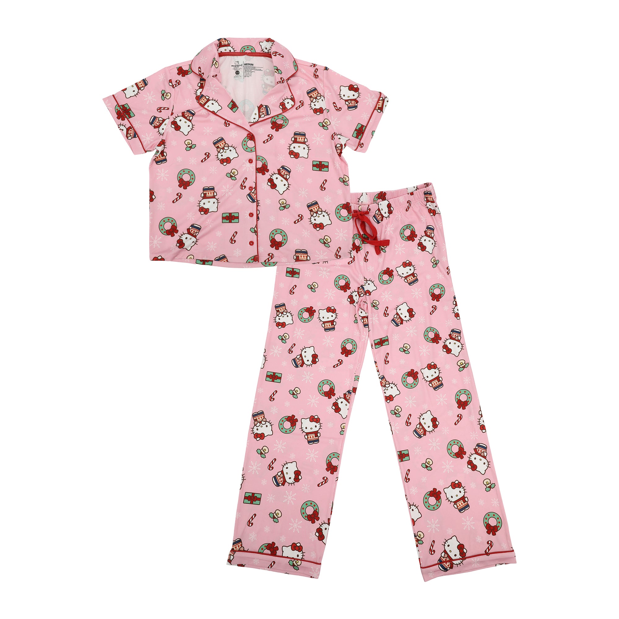 Hello Kitty Holiday All-Over Print Women's Button-Down Shirt And Pants Traditional 2-Piece Pajama Set
