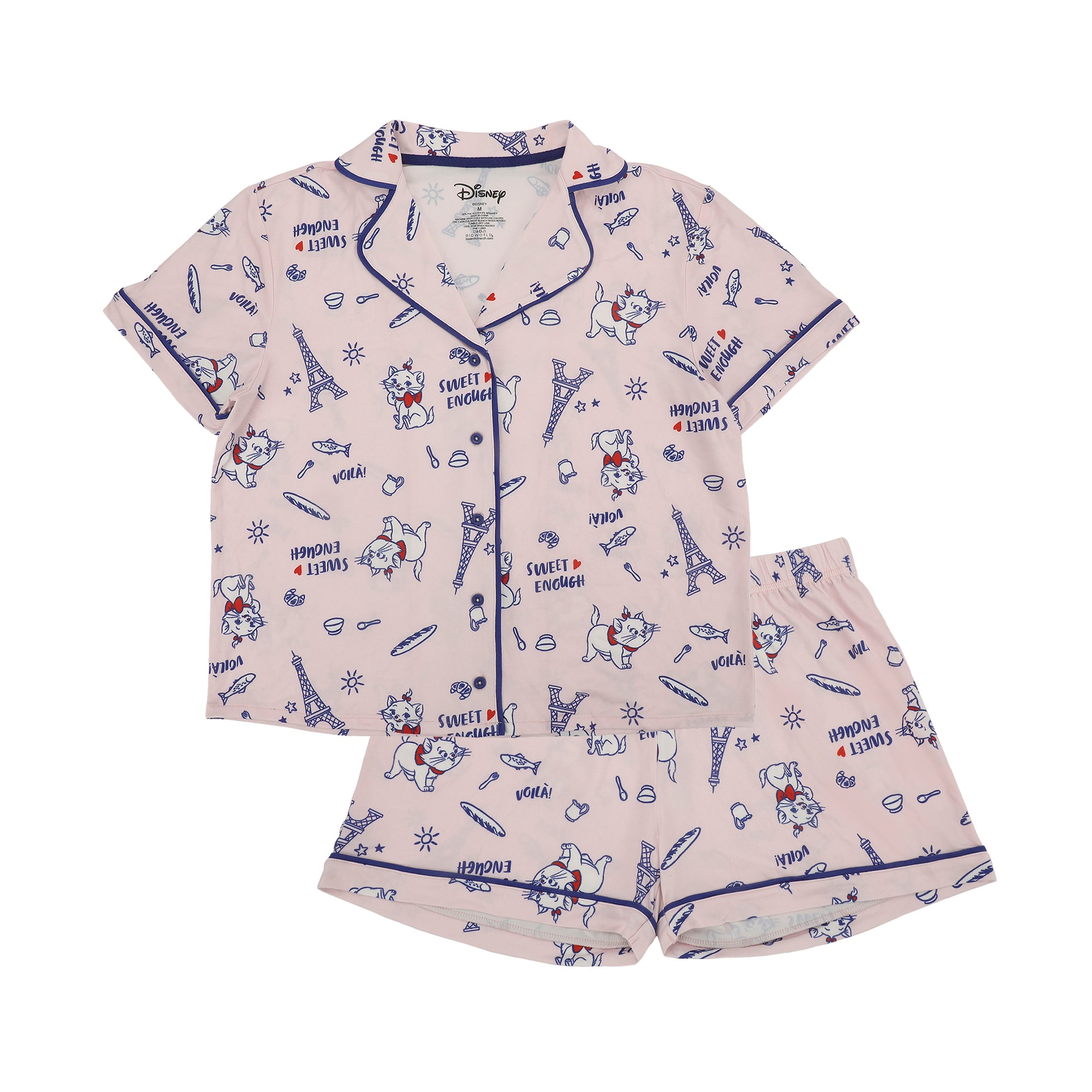 Disney The Aristocats Marie Women's Notch Collar Button-Down Shirt and Shorts Sleepwear Set