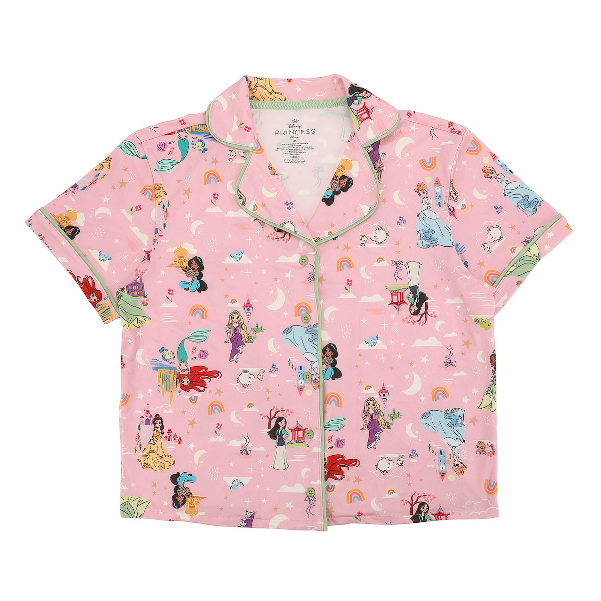Disney Princesses Women's Notch Collar Button-Down Shirt and Shorts Sleepwear Set