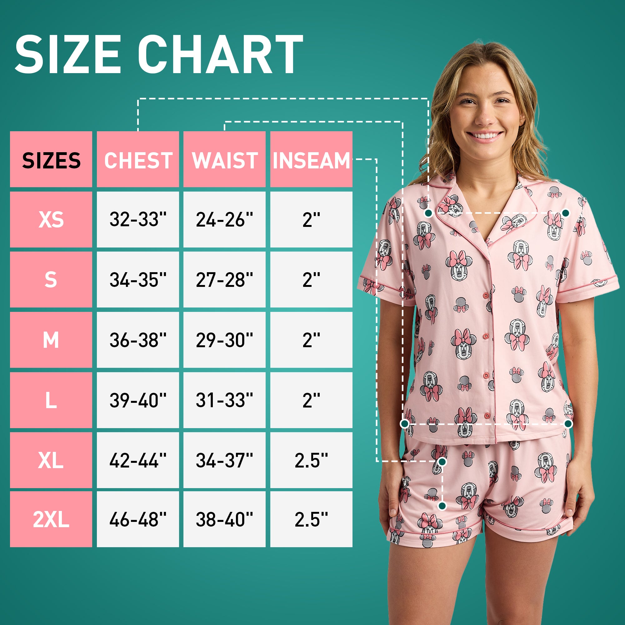 Disney's Minnie Mouse Women's Notch Collar Button-Down Shirt and Shorts Sleepwear Set