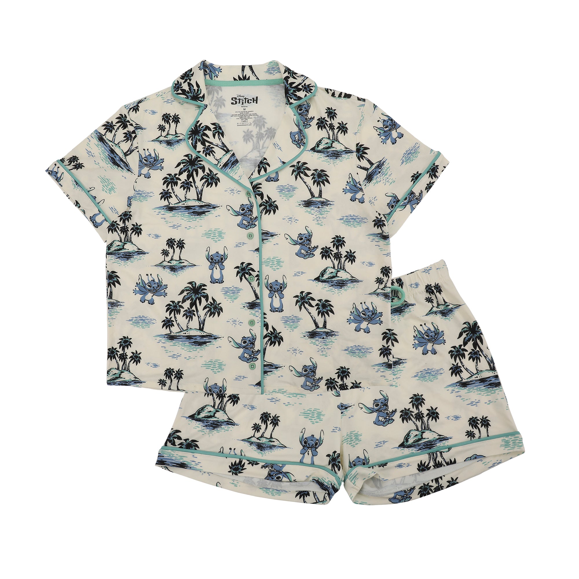 Disney's Lilo & Stitch Classic Hawaii Women's Notch Collar Button-Down Shirt and Shorts Sleepwear Set