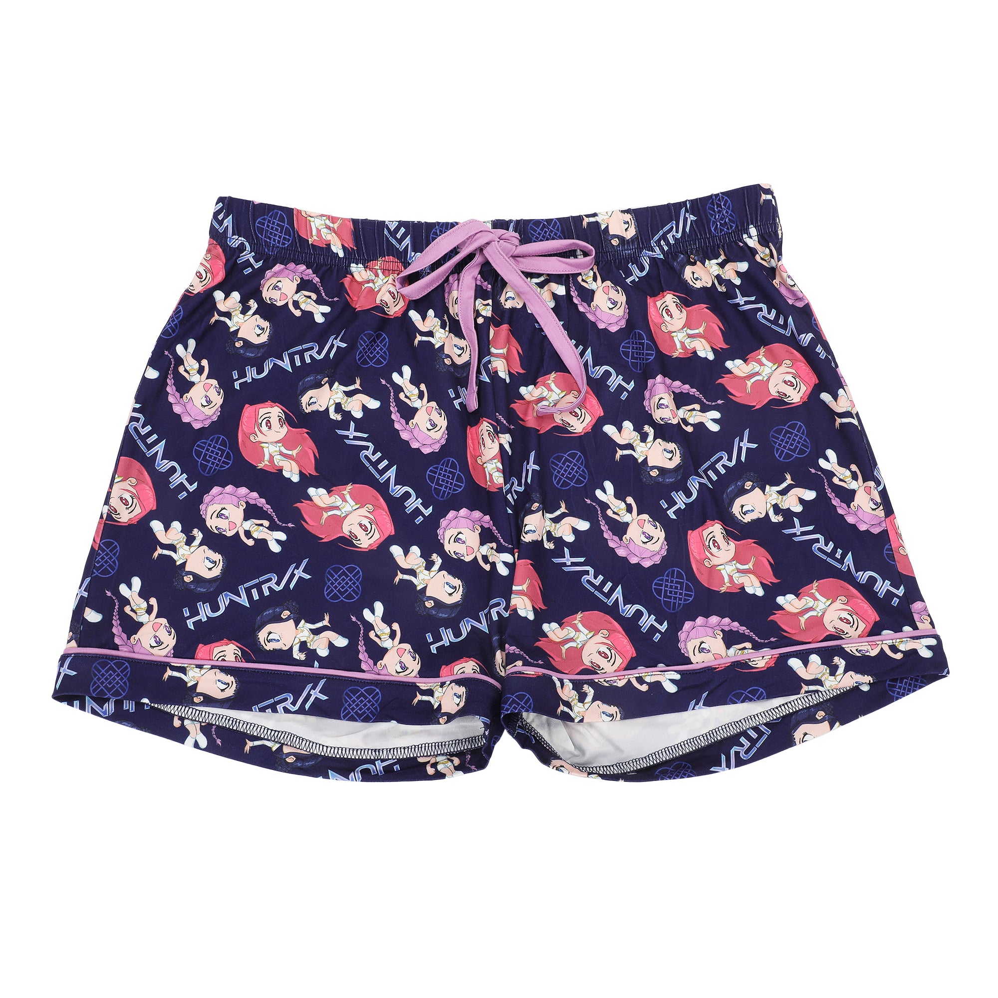 KPop Demon Hunter Kawaii Characters Women’s Notch Collar Button-Down Shirt and Shorts Sleepwear Set