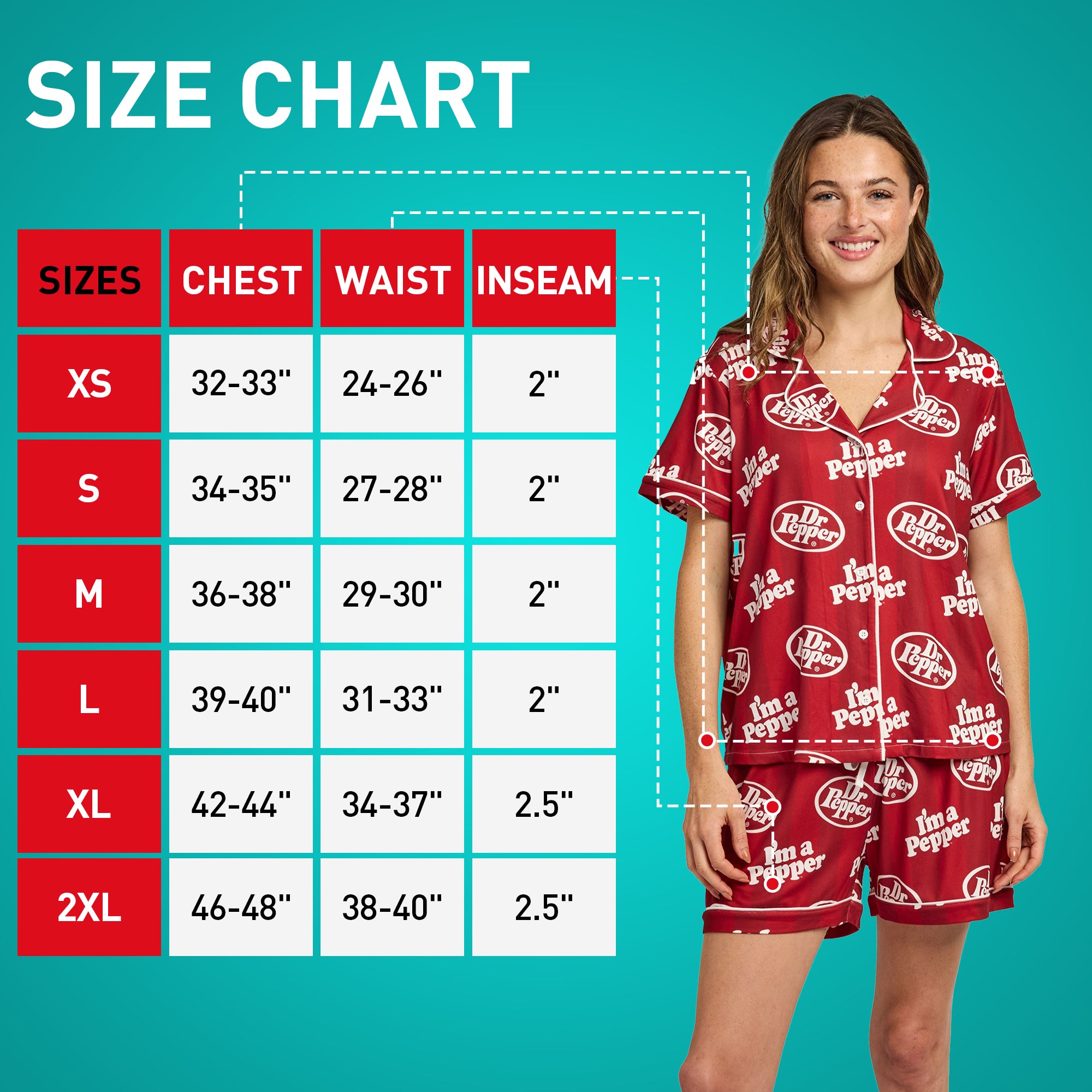 Dr. Pepper Classic Logo All-Over Print Women’s Notch Collar Button-Down Shirt and Shorts Sleepwear Set