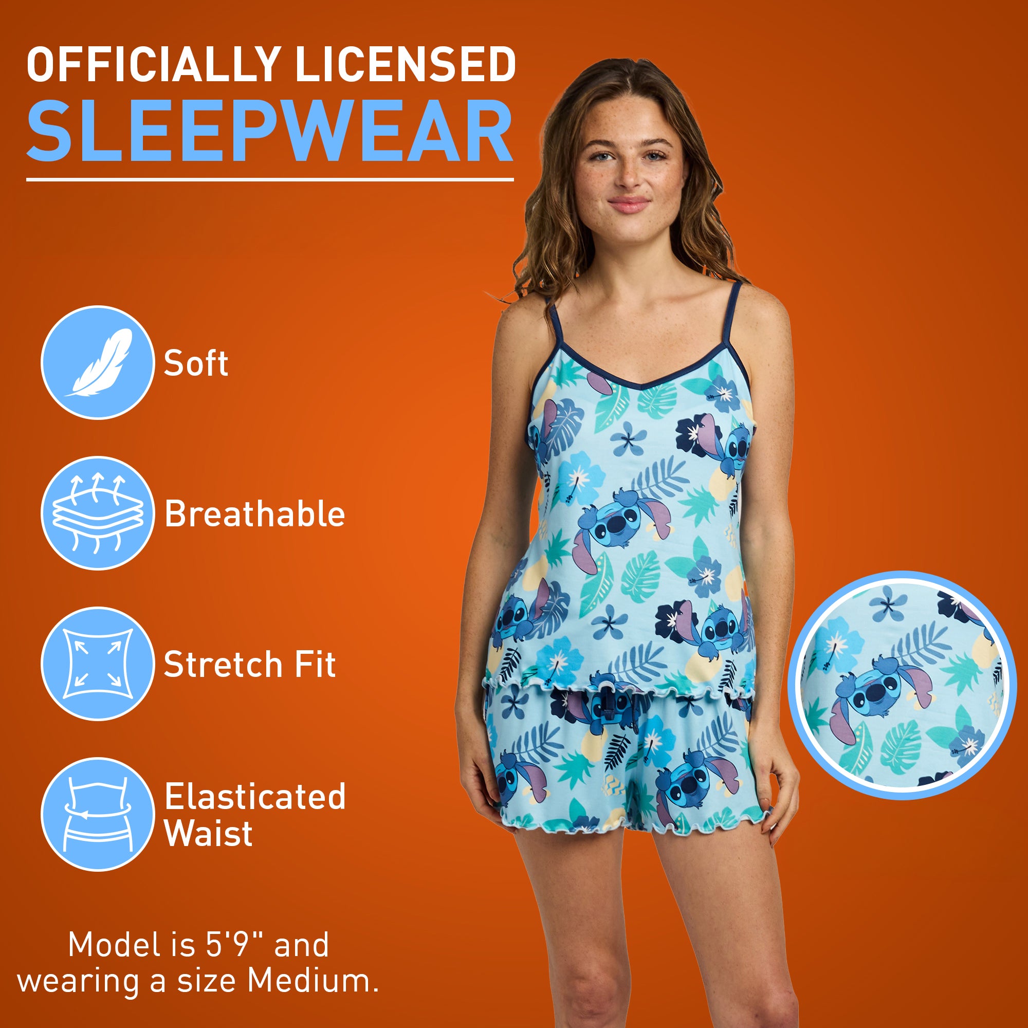 Disney’s Stitch Tropical All-Over Print Women’s V-Neck Cami & Shorts Sleep Set