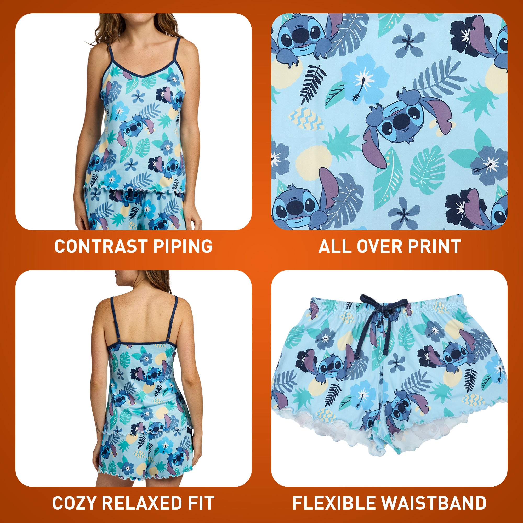 Disney’s Stitch Tropical All-Over Print Women’s V-Neck Cami & Shorts Sleep Set