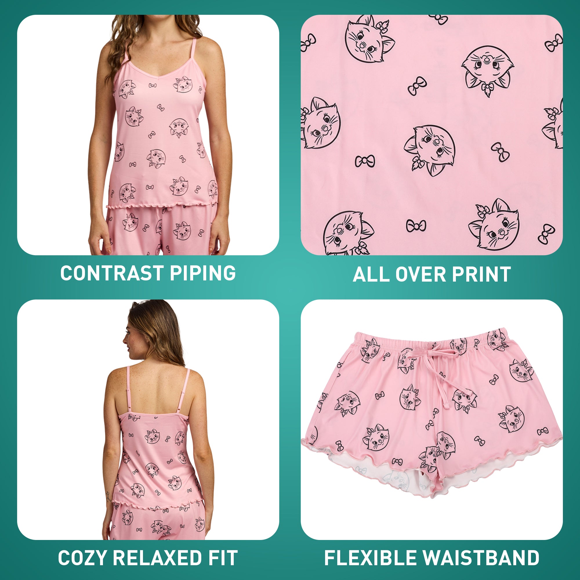 The Aristocats Marie All-Over Print Women’s V-Neck Cami & Shorts Sleep Set