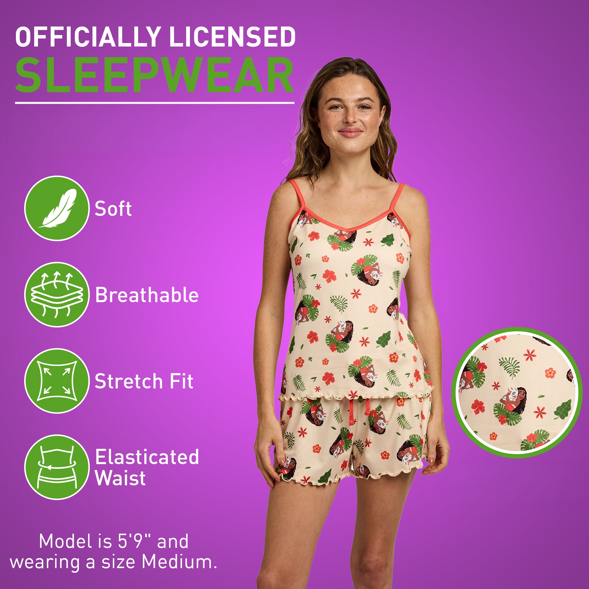 Moana Character All-Over Print Women’s V-Neck Cami & Shorts Sleep Set