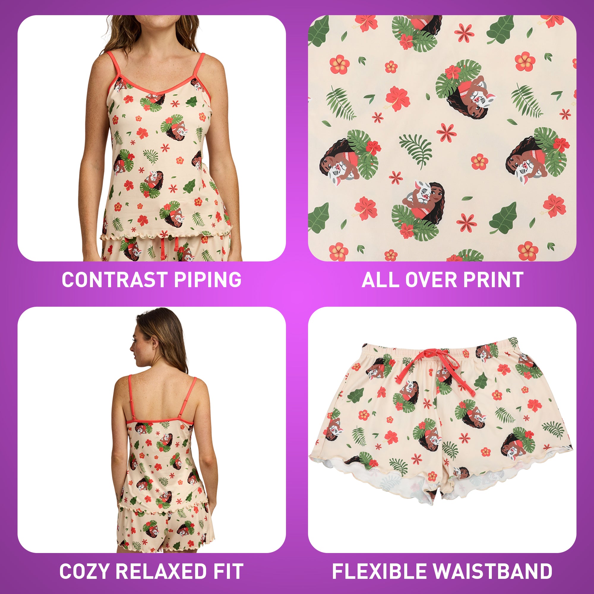 Moana Character All-Over Print Women’s V-Neck Cami & Shorts Sleep Set