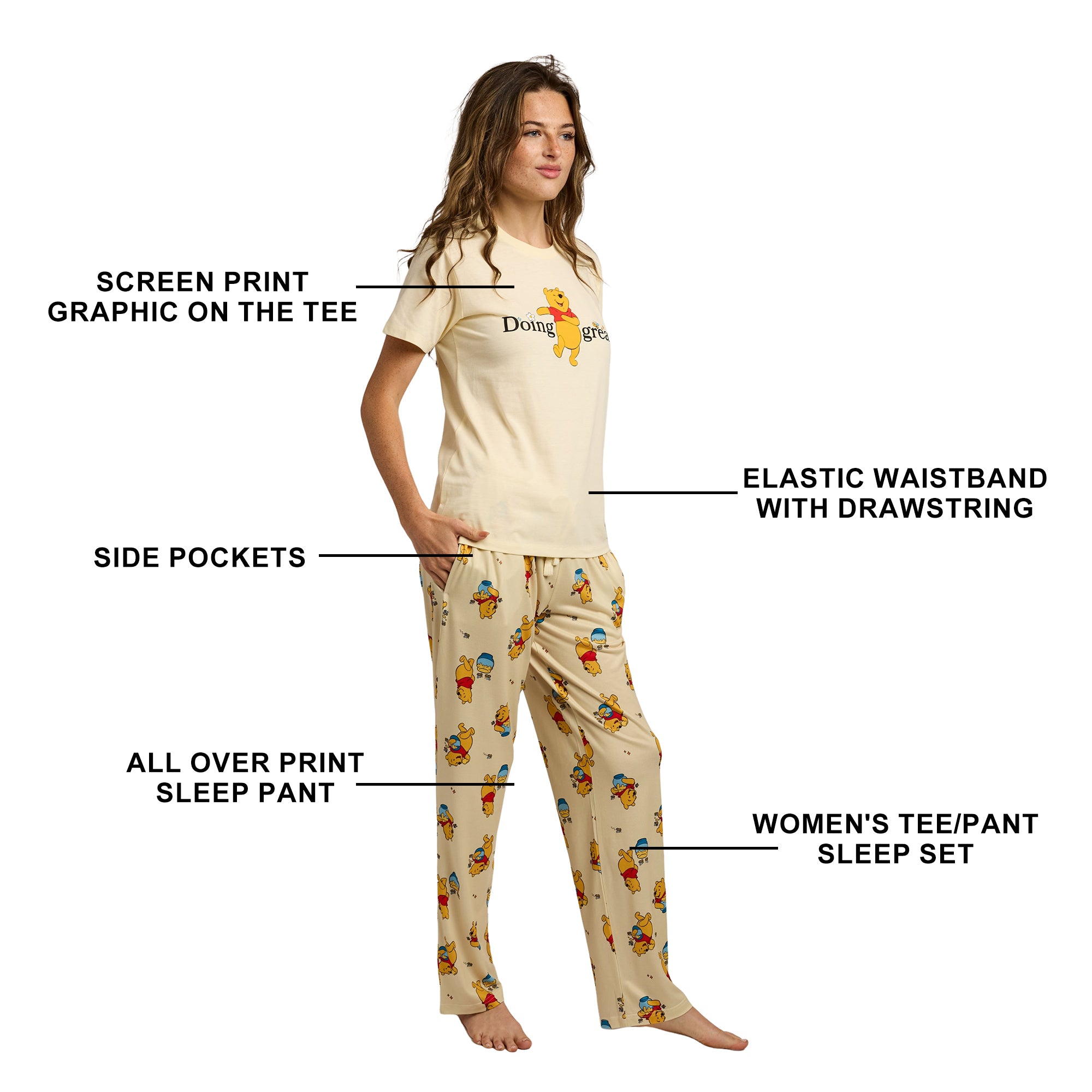 Winnie the Pooh Doing Great Women’s T-Shirt And Sleep Pants Sleepwear Set