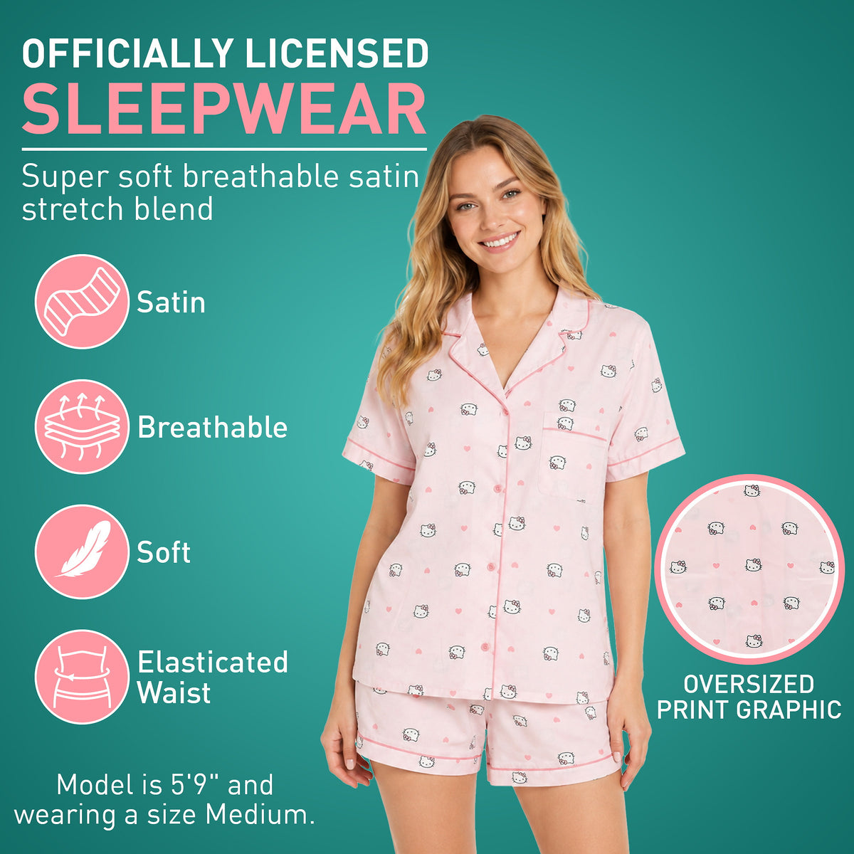 Hello Kitty Character Print Women's 2-Pack Satin Pajama Set