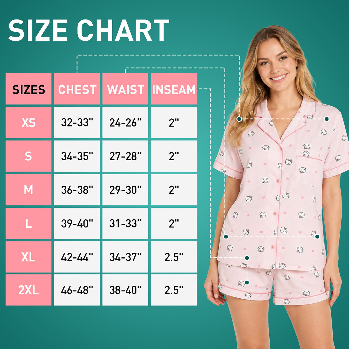 Hello Kitty Character Print Women's 2-Pack Satin Pajama Set