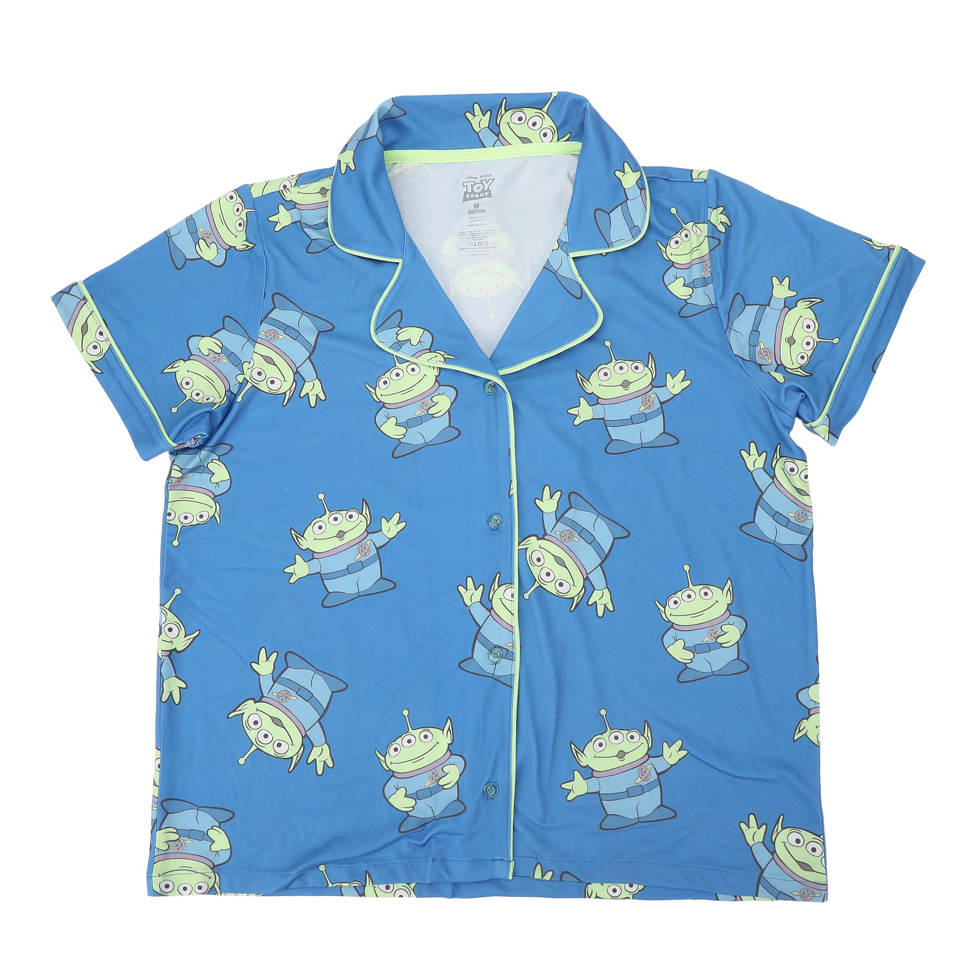 Toy Story Aliens All-Over Print Women’s Notch Collar Button-Down Shirt and Shorts Sleepwear Set
