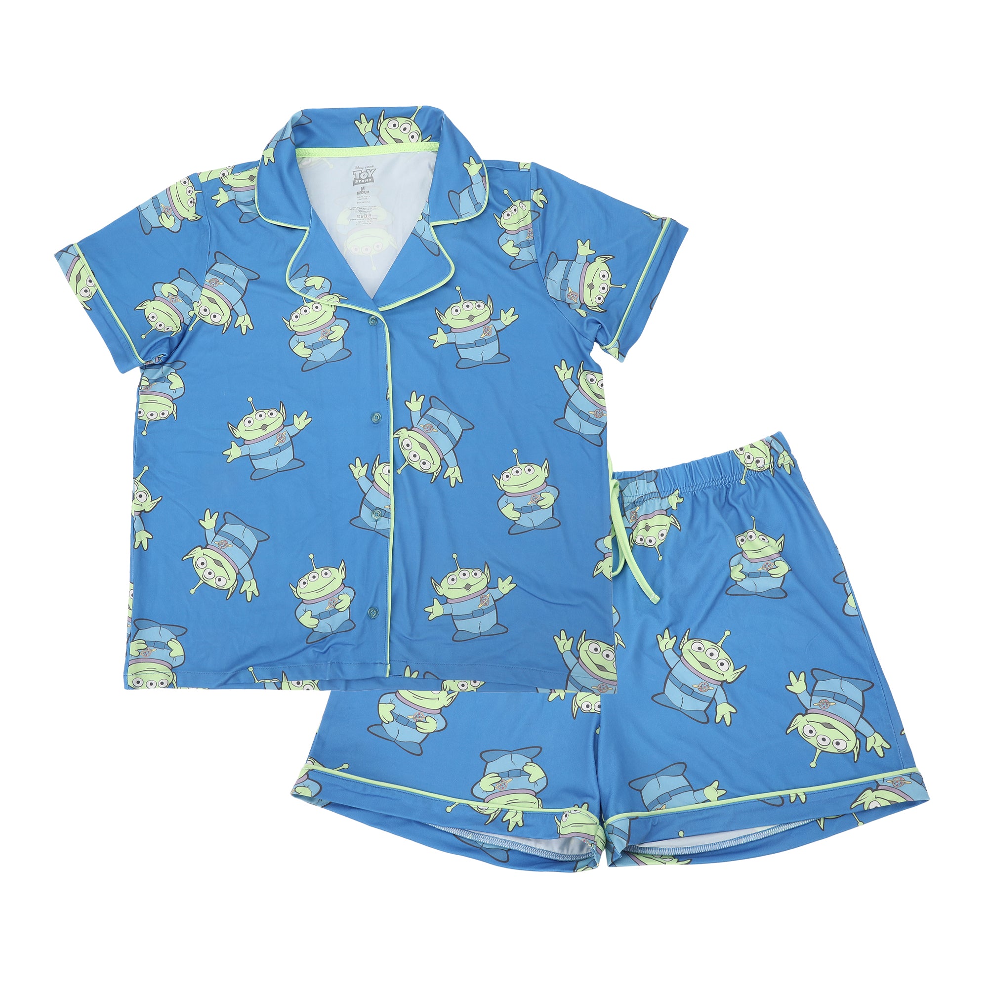 Toy Story Aliens All-Over Print Women’s Notch Collar Button-Down Shirt and Shorts Sleepwear Set