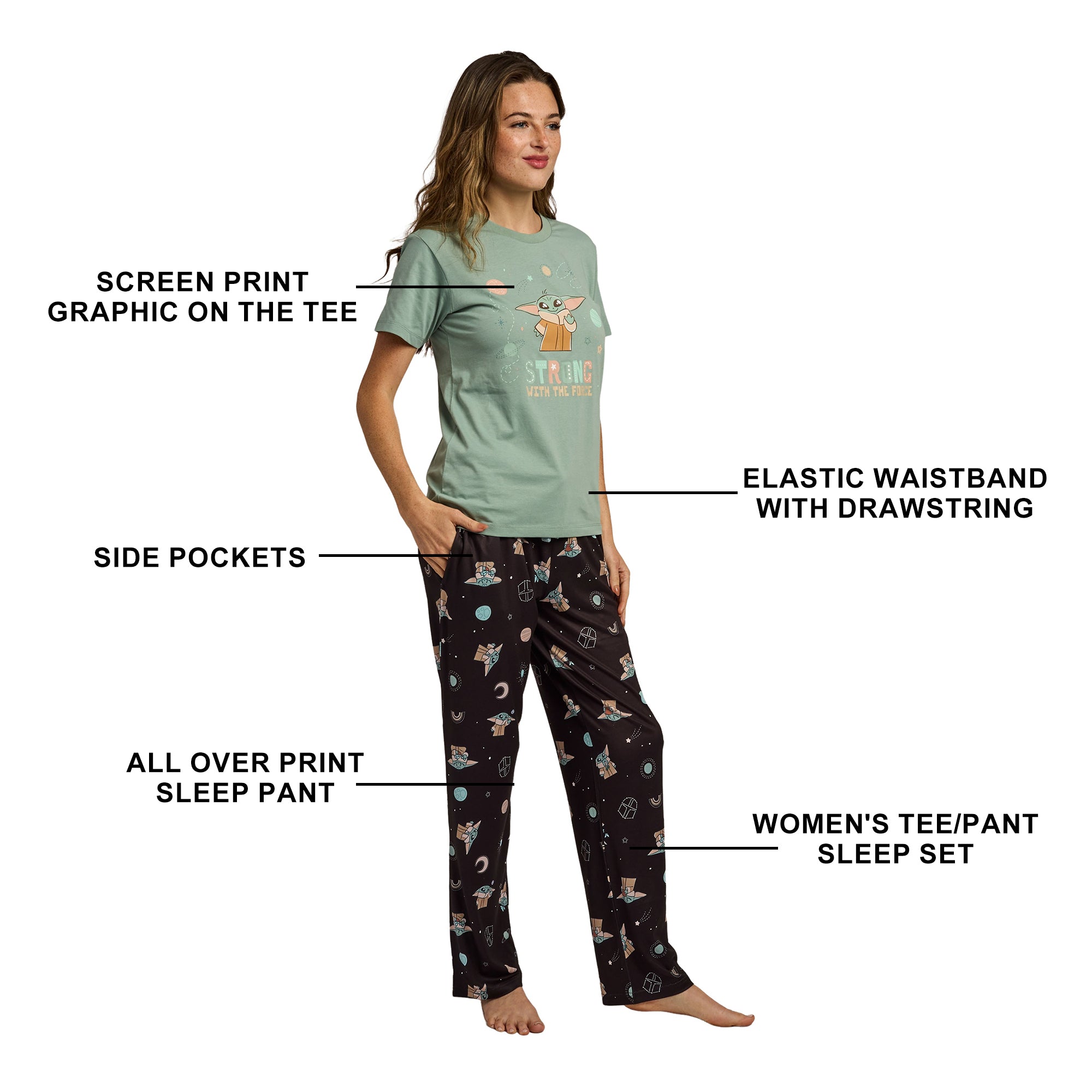 The Mandalorian Strong With The Force Grogu Women’s T-Shirt And Sleep Pants Sleepwear Set