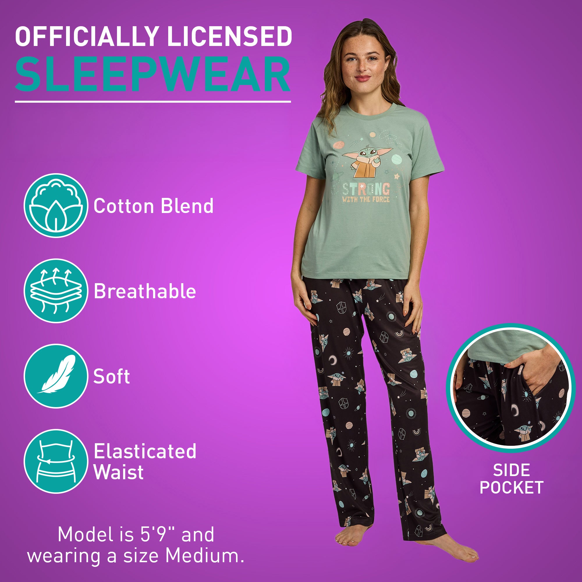 The Mandalorian Strong With The Force Grogu Women's T-Shirt And Sleep Pants Sleepwear Set