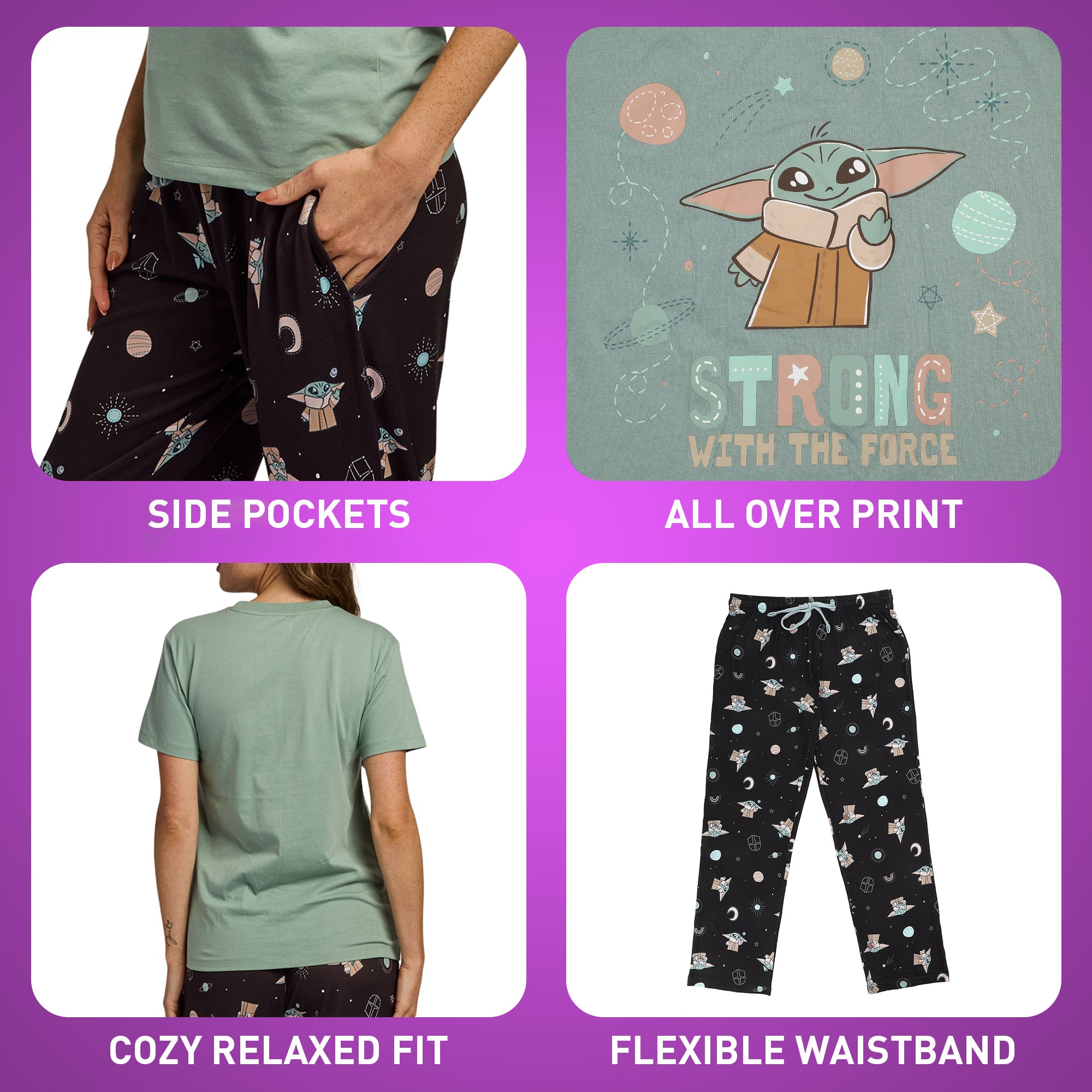 The Mandalorian Strong With The Force Grogu Women's T-Shirt And Sleep Pants Sleepwear Set