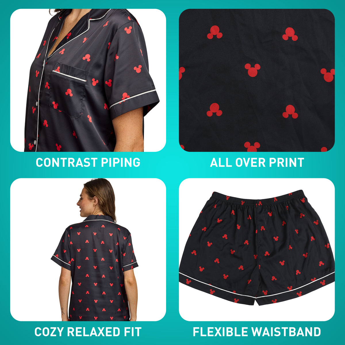 Mickey Mouse Classic Mickey Ears Women's 2-Pack Satin Pajama Set