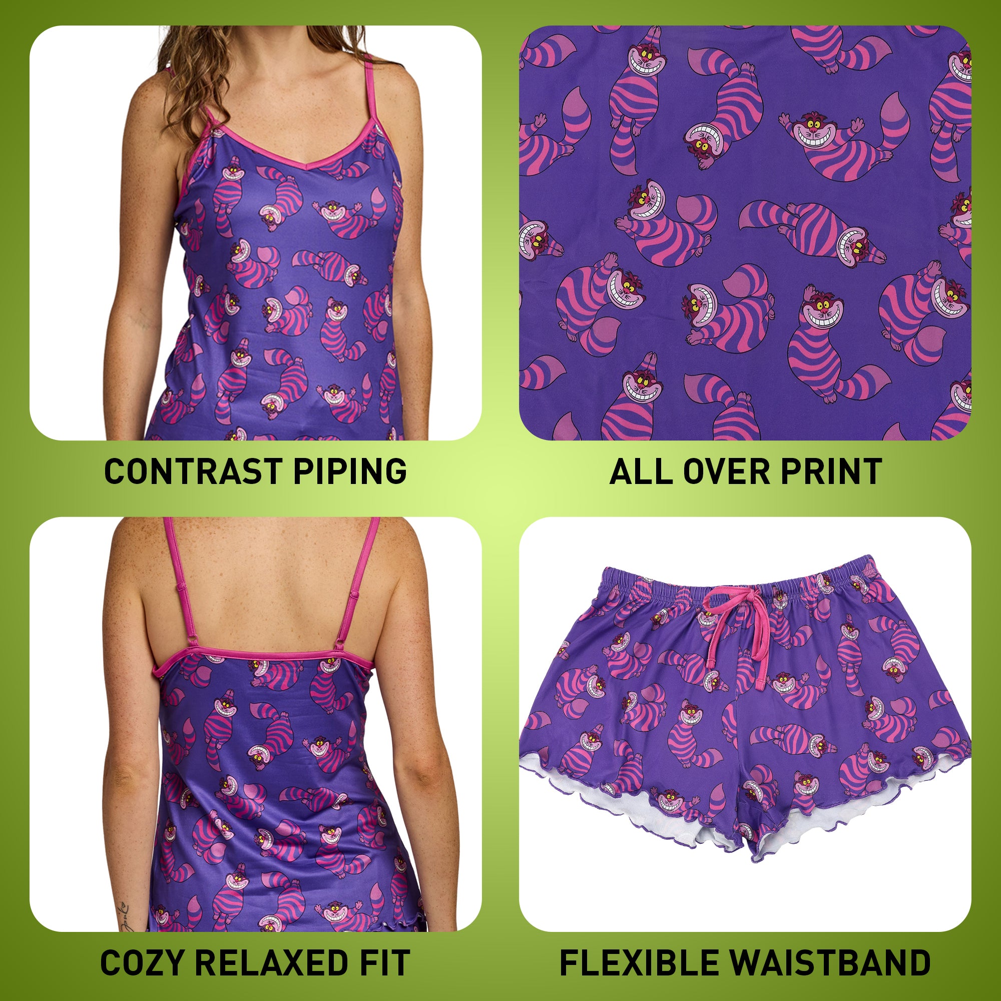 Disney's Alice in Wonderland Cheshire Cat Women’s V-Neck Cami & Shorts Sleep Set