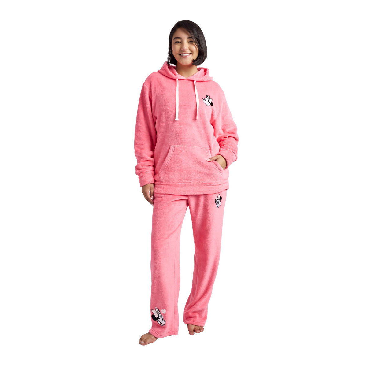 Minnie Mouse Classic Pink Plush Pajama Set for Adult Women