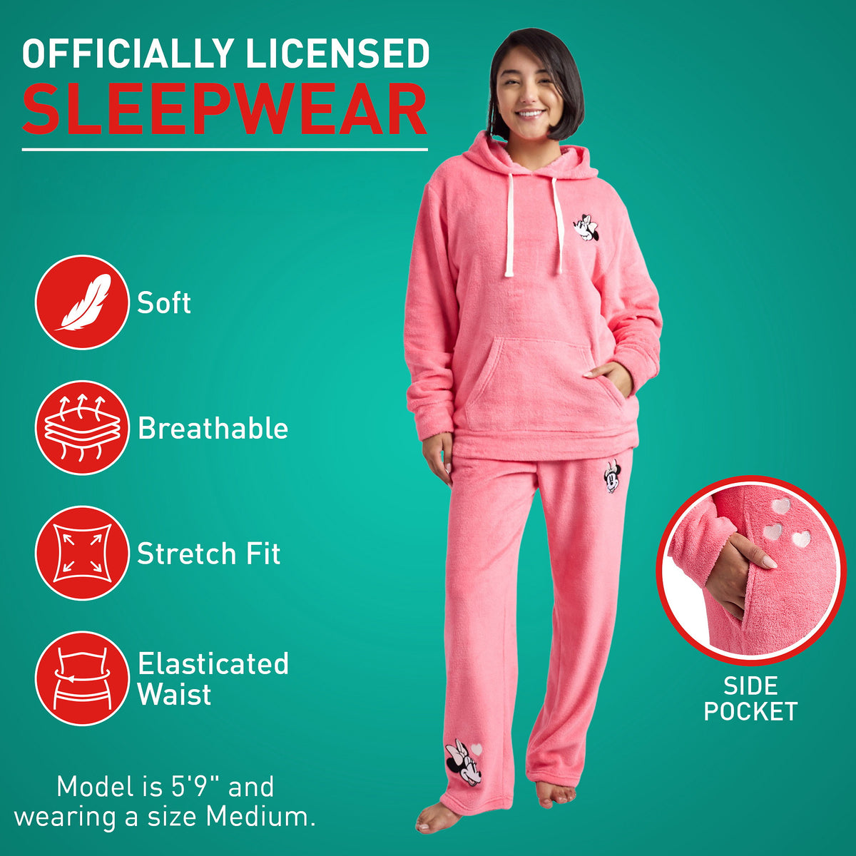 Minnie Mouse Classic Pink Plush Pajama Set for Adult Women