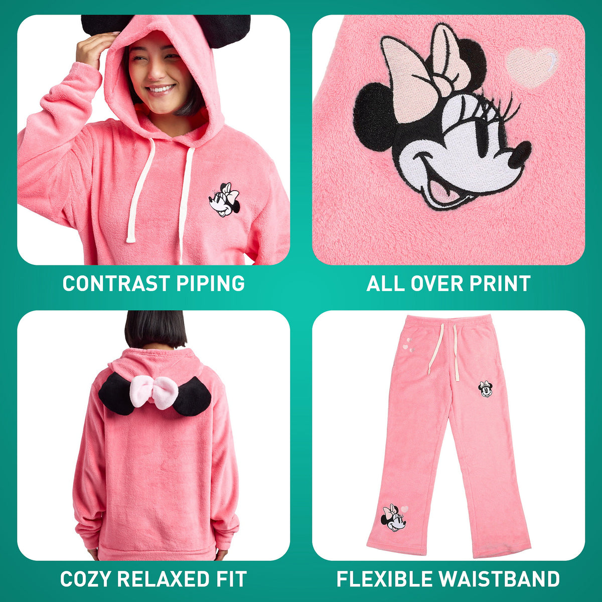 Minnie Mouse Classic Pink Plush Pajama Set for Adult Women