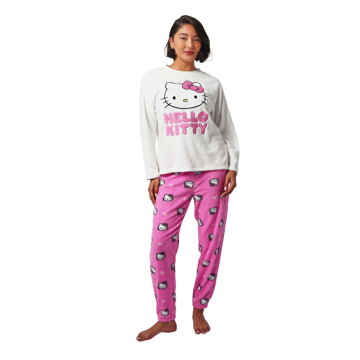 Hello Kitty Long Sleeve Applique Pajama Set for Women