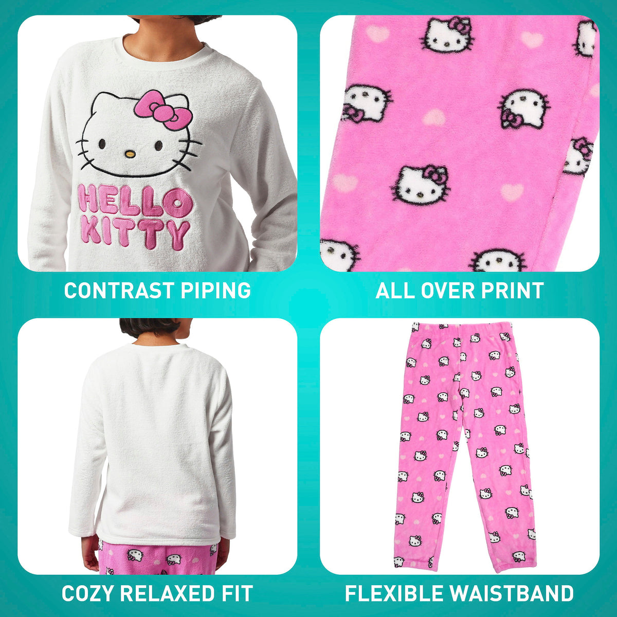 Hello Kitty Long Sleeve Applique Pajama Set for Women