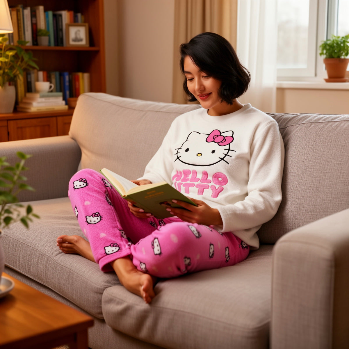 Hello Kitty Long Sleeve Applique Pajama Set for Women