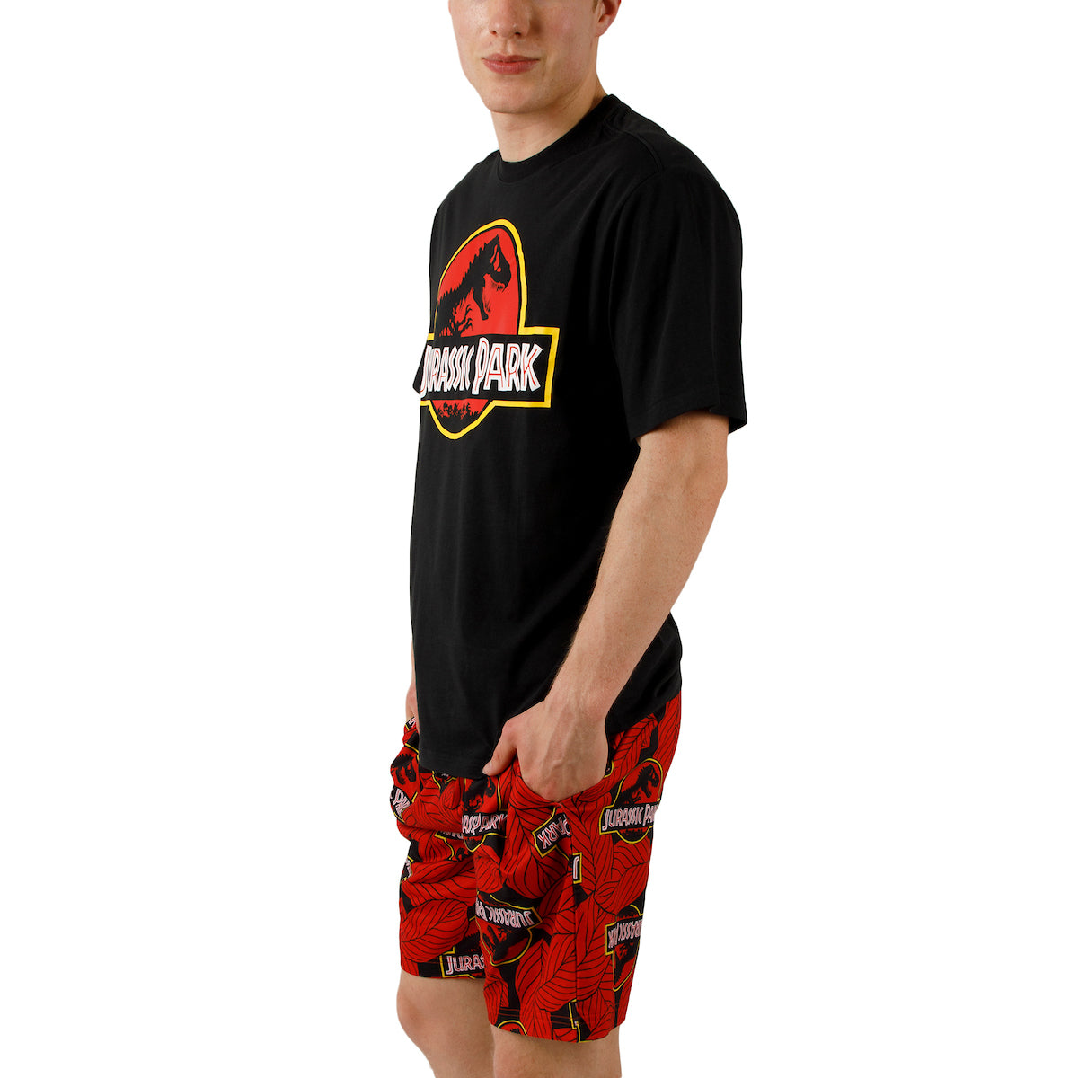 Jurassic Park Logo Men's Crew Neck Short Sleeve Tee & Lounge Shorts Combo Set