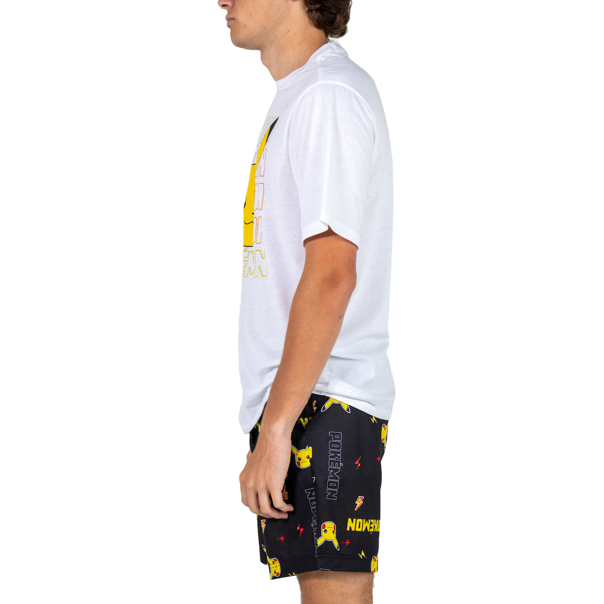 Pokemon Pikachu Big Face Men's Crew Neck Short Sleeve Tee & Sleep Pajama Shorts Combo Set