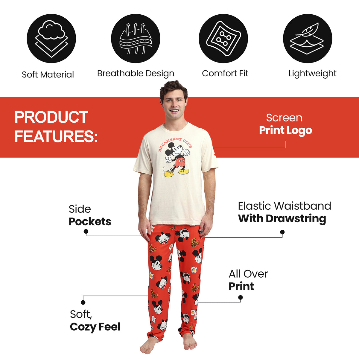 Disney Mickey Mouse Character Print Men's 2-Pack Pajama Set