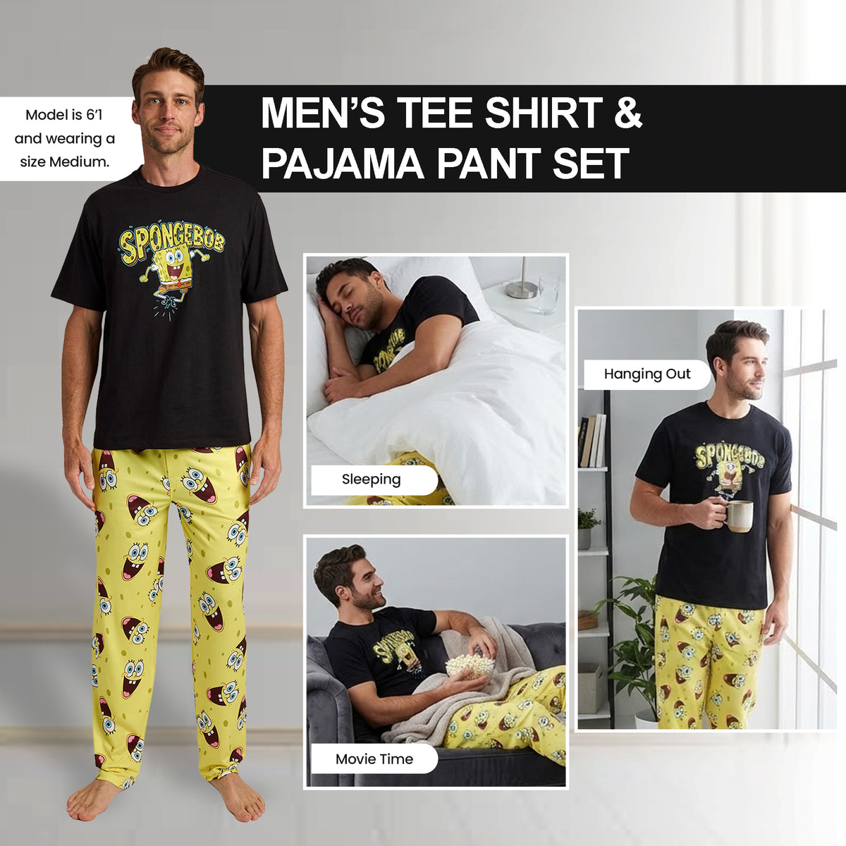 Spongebob Squarepants Character Logo Men's 2-Pack Pajama Set