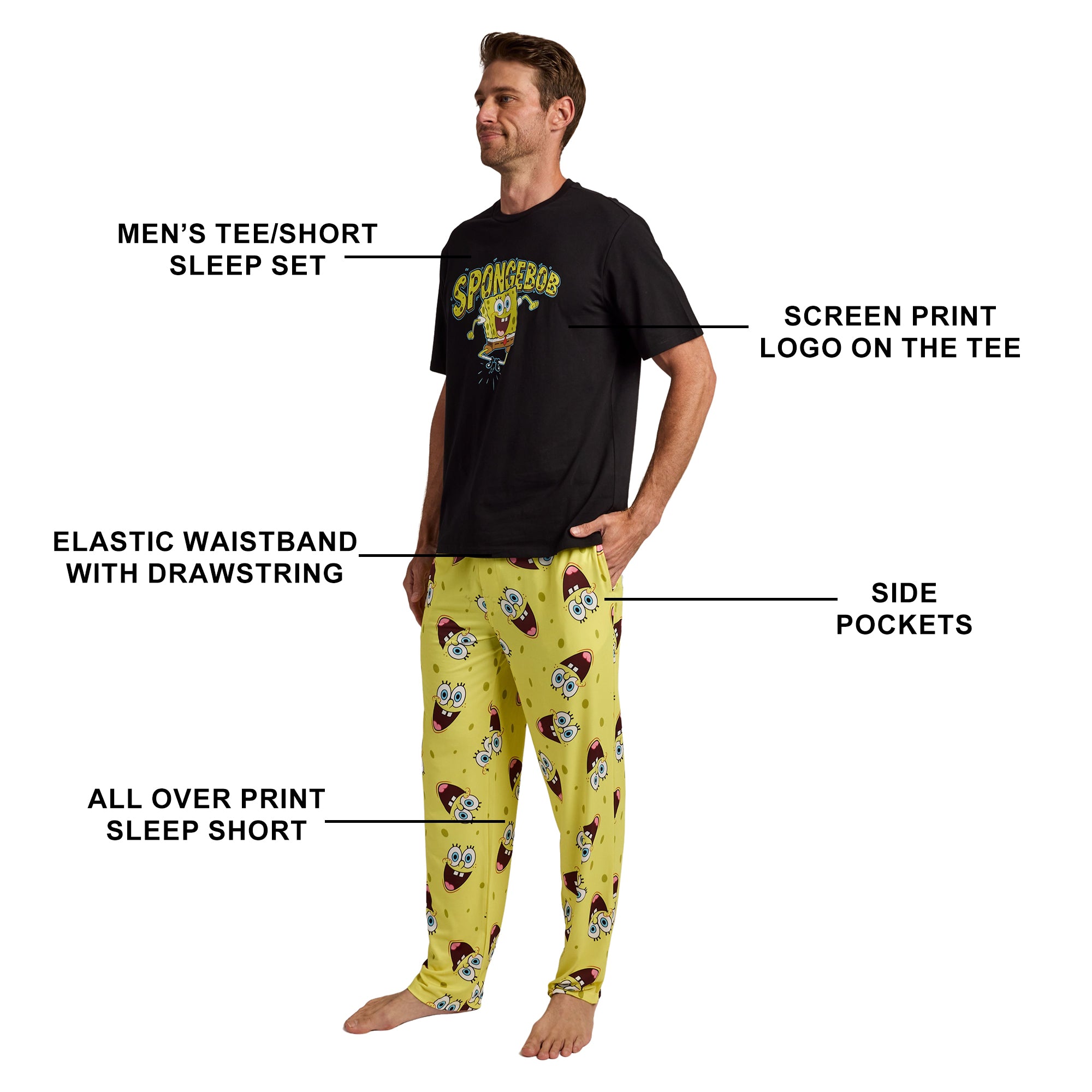 Spongebob Squarepants Character Logo Men’s 2-Pack Pajama Set